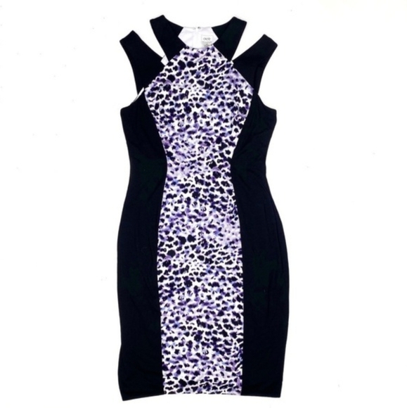 Cachè Purple Leopard Print Panel Bodycon Dress Size 2 - Picture 2 of 14